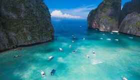 Blue Ocean and Tourist Boats in Phuket, Thailand